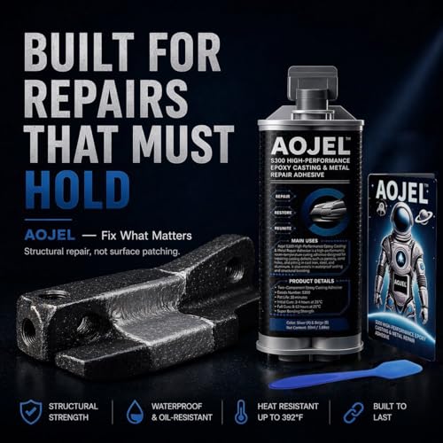 Metal Epoxy, 2-Part Structural Repair Adhesive for Metal & Aluminum Repair, Load-Bearing, Waterproof, Heat Resistant to 392°F, Drillable After Cure, 1.69 oz