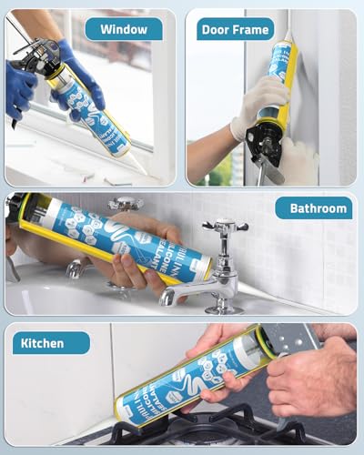 PAULINN 12 Packs White Silicone Sealant 100% Waterproof Silicone Caulk - color: White, size: 12 Packs