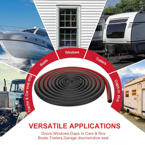 Pangda 18Ft D Shape Rubber Weather Stripping Foam Self-Adhesive EPDM Seal Strip for Noise Reduction Waterproof Dustproof for Cars Boats RVs Windows Doors (0.59" W x 0.55" H) - size: 18ft L, style: 0.59" W X 0.55" H