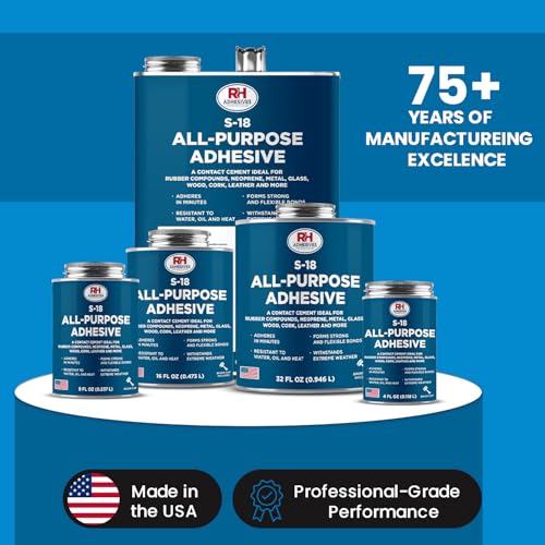 S-18 All-Purpose Adhesive, 8 oz. can - Multi-Purpose, Rubber, Metal, Leather, Felt, Wood, Neoprene, Glass, Flexible, Waterproof, Long Lasting - RH Adhesives - size: 8 oz