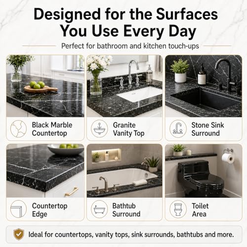 Black Tub&Tile Repair Kit – 5.6 oz Repair Kit for Bathtub, Tile, Countertop – Color-Matched for Black Porcelain, Fiberglass, Marble, Granite – Fix Cracks, Chips, Scratches – Waterproof DIY