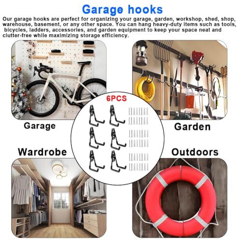 Heavy Duty Garage Storage Utility Hooks,Garden Bike Tool Hangers Organizer,Steel Wall Mount Power Hooks, Metal Small U Hooks for Hanging Ladders Ropes Hose Bulk Items, 6 Pack - size: 6 Pieces