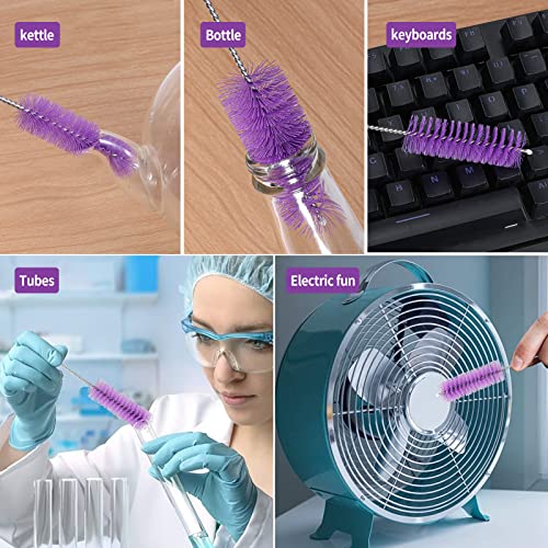 CiaraQ Bottle Cleaning Brushes, 8 Inch Nylon Tube Brush Set, Cleaner for Narrow Neck Bottles Cups with Hook, Set of 10pcs. - color: Purple, size: 8.0 Inch (10pcs)