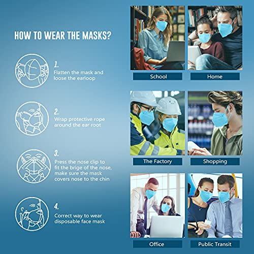 WWDOLL KN95 Face Mask 50 Pack, 5-Layers Breathable KN95 Masks, Blue - color: Blue
