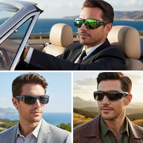 Myiaur Polarized Fit Over Glasses Sunglasses for Men Women, Trendy Wrap Around Sunglasses UV Protection for Driving (2 Pack) - color: A14(2 Pack) Tpblue+tpgreen/Green Lens