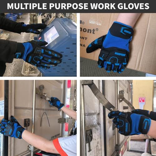 Anti-Vibration Work Gloves Men,Cut Resistant Safety Impact Glove,Heavy Duty,TPR Protection,Touchscreen,Extra Large,Blue+Black - color: Blue+black, size: X-Large