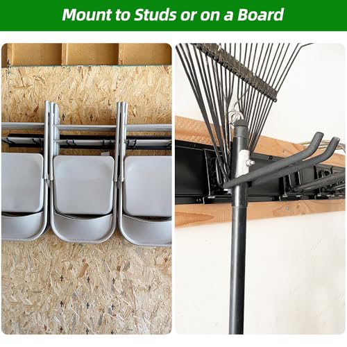 PIYILO Garage Organization, Garage Wall Organizer with 48 inches Rails and 6 Hooks, Tool Organizers Heavy Duty, Shovel Holder Wall Mount Max Load 360 LBS, Sturdy Garden Tool Rack for Folding Chairs - size: 48 inch 6-Hook