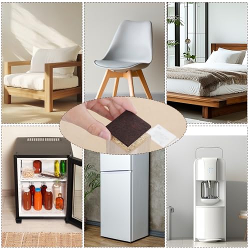 12Pcs Square Felt Furniture Pads 2 inch x 2 inch Self-Adhesive Table Leg Floor Protectors Cuttable Anti Scratch Furniture Pads for Hardwood Floors (Brown)