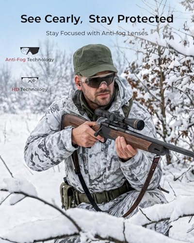 ONNAIS Shooting Glasses with Earplugs - ANSI Z87.1+ Safety Glasses with Detachable NRR 32dB Earplugs, Gifts for Men and Women - color: Khaki