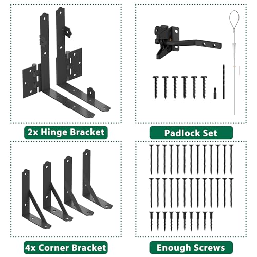 Heavy Duty Anti Sag Door Kit Gate Corner Brace Brackets for DIY Doors, Anti Sag Gate Kit with Self-Locking Gate Latch, Suitable for Wooden and PVC Fence Doors (1 Set)