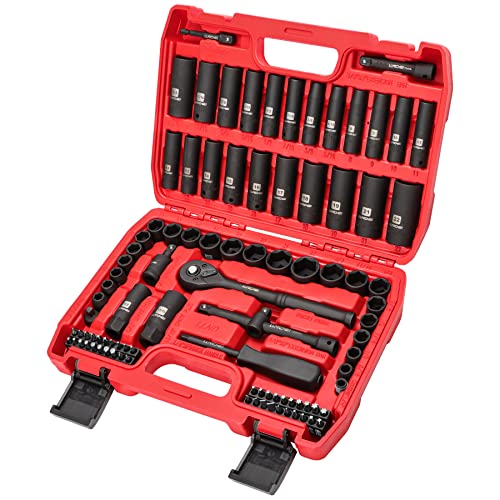 LLNDEI 3/8”Drive Impact Socket Set,Standard SAE(5/16 to 3/4-Inch) Metric Size(8-22mm), 95 Piece, CR-V Steel Deep&Shallow Kit, Adapters, Ratchet Handle, Screwdriver Bit Set, Spark Plug Socket, 6 Point - size: 95-Piece 3/8" Drive Impact Socket Set