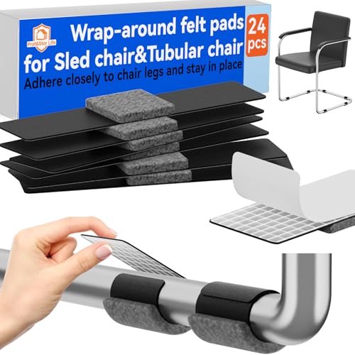 Sled Base Chair Floor Protectors Sled Base Chair Glides Wrap Around Floor Savers,Chair Leg Protectors Furniture Pads, Protect Wood&Tile Floors Anti-Scratch Reduce Noise (24pcs, Grey Felt Pads) - size: Grey Felt Pads