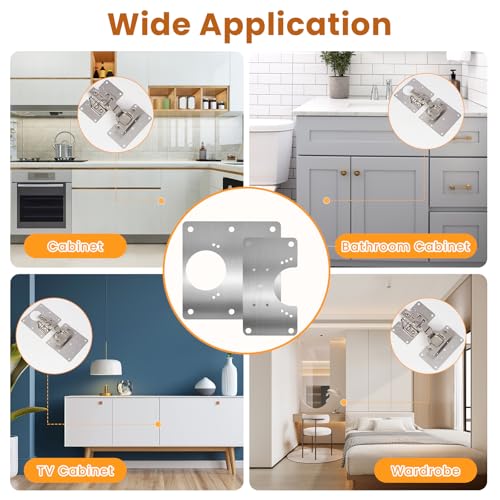 Cabinet Hinges Repair Plate, 6 Pcs Stainless Steel Cabinet Door Hinge Repair Replacement Kit with Mounting Screws, Hinges Fixing Plate Brackets for Kitchen Bathroom Cupboard Door