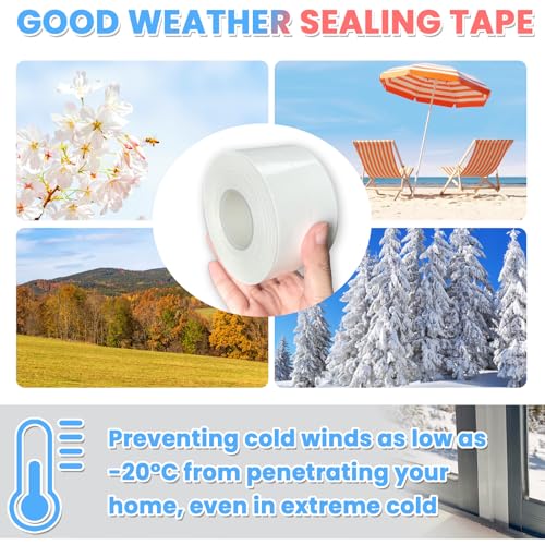 White Window Weather Sealing Tape,Window Draft Isolation Sealing Film Tape,Window AC Seal Air Conditioner Sealing Tape No Residue, Self Adhesive for Keep Out Cold Air Dust Rain, Waterproof - color: White, size: 2 Inch x 65 FT