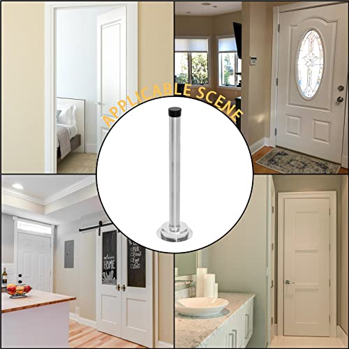 1pc 8 Inch Door Stops, Self Adhesive Long Door Stopper, Stainless Steel Sound Dampening Door Stop, Wall Mount Screw Doorstop with Rubber Bumper (Silver) - size: 8 Inch-silver