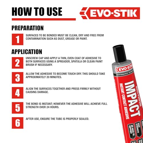 EVO-STIK Impact Adhesive, Multipurpose, High-Strength Adhesive, Bonds Instantly on Contact, Fast Drying, 65g Tube