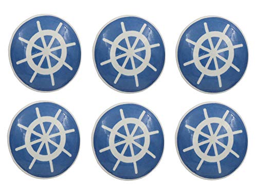 THDC Nautical Drawer Pulls, Drawer Knob, Cabinet Knob, Kitchen Cabinet Pull, Door Knob, Door Pulls (Set of 6) (Ship's Steering Wheel) - color: Blue Wheel