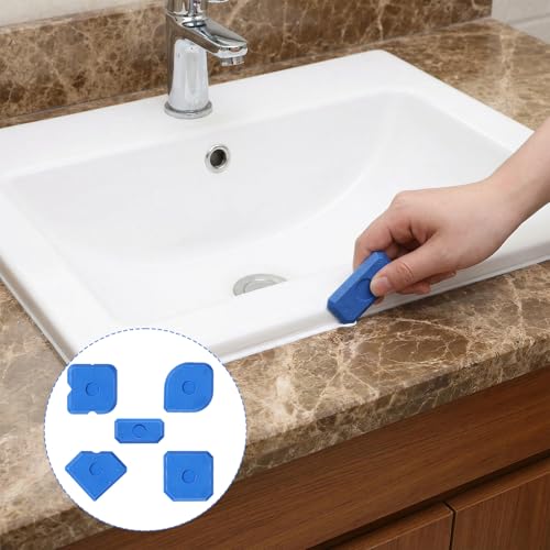 10 Pcs Plastic Caulking Tool Set, Caulk Tool Sealant Finishing Kit, Multi-Edge Applicator Smoother, Caulk Remover Grout Scraper, Reusable for Kitchen Bathroom Tile Floor Window Sink Sealing (Blue)