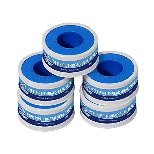 Supply Giant Plumbers PTFE Tape 3/4" W x 520" L 5 Rolls Pipe Thread Tape, High Density Thread Sealant Tape Water Seal Plumbing Tape for Shower Head, Pipes, Gas Lines, Leak Prevention - size: 520", style: Pack of 5