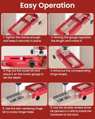 Door Hinge Jig, Aluminum Alloy Doors Hinges Router Jigs, Adjustable Door Jamb Hinge Jig, Fits Door Hinges from 2.5" to 5" Length and Thicknesses, Radius 1/4”, Radius 5/8” and Square Corner