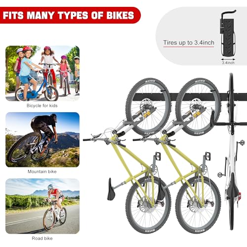 Ultrawall Swivel Bike Storage Rack, Adjustable Wall Mounted Bike Rack for Garage, Vertical Bike Hanger for Indoor Bicycle Storage, Space Saving Bike Holder