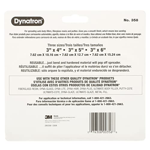 3M Dynatron, 358, 1 Pack of 3 Spreaders, 4”, 5” and 6”, Used for Spreading of Fillers, Caulks, Glazes and Putties