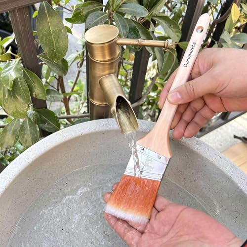 Thin Soft Bristle Long-Handled Wood Angled Sash Stain Brush for Painting Doors, Furniture, Wall Trim, House Touch Ups, Enamel Home Decorating Lacquer Paint Brush Pack Assorted