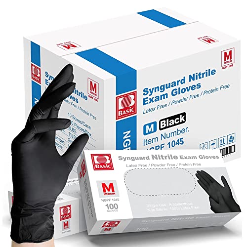 Medical Black Nitrile Exam Gloves - Latex-Free & Powder-Free - NGPF 1045 (Case of 1,000), Medium - size: Medium(Pack of 1000)