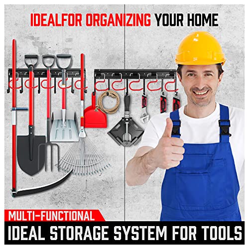 SEDY 68" All Metal Garden Tool Organizer Hooks - Garage Wall Organizer Sturdy Garden Tool Storage System Yard Tool Garage Tool Organizer Wall Mount Shed Organization Shovel Broom Rake Holder - style: 68" All Metal Garden Tool Organizer Hooks