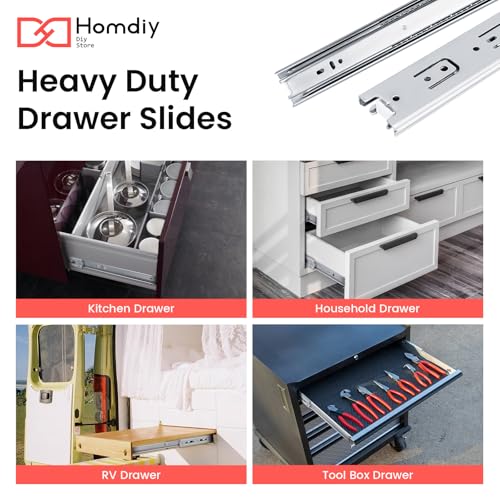 homdiy Side Mount 3 Fold Full Extension Drawer Slides 12 Inch 1 Pair Solid Ball Bearing Cabinet Tracks Heavy Duty Drawer Rails 100 LB Capacity for Kitchen Cabinet Dresser Replacement - size: 12 Inch