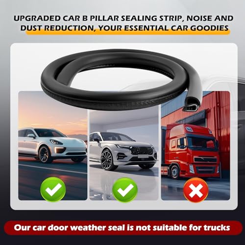 2PCS 2.62FT B Pillar Sealing Strip,Upgraded Rubber Car Door Seal Strip B Pillar with U-Shaped Fixing Steel Strips,Dust-Proof & Noise-Reducing Car Door Weather Stripping