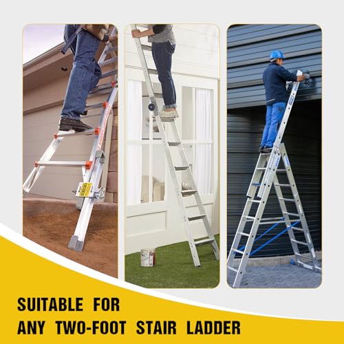 Brvclon Ladder Leveler for Uneven Ground, Slopes, Roofs, Stairs, Multifunctional Ladder Stabilizer with Storage, up to 500 Lbs, with Non-Slip Rubber Strip, Without Installation, Black