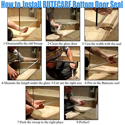 Butecare Premium Frameless Shower Door Bottom Seal Strip for Glass Doors - Shower Door Seal Sweep (3/8” x 39”, Clear Vinyl) - size: 3/8” x 39”