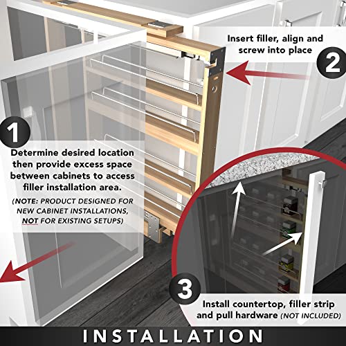 Rev-A-Shelf Pullout Shelf Organizer for Base Kitchen or Bathroom Cabinets, Wood Filler Pantry Storage or Spice Rack, Maple, 9" x 23" x 30", 432-BF-9C - size: 9" W