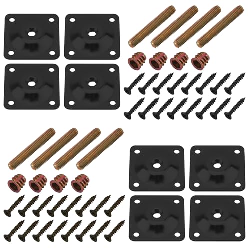 8 Sets Leg Mounting Plates Kit, M8 Thread Furniture Sofa Legs Attachment Plates T-Plate for Repairing Damaged Sofa Couch Seats, with Hanger Bolts, Screws(8, Black) - color: Black