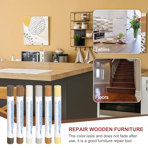 HARFINGTON Wood Filler Sticks 6 Colors Wooden Wax Touch Up Furniture Repair Crayons for Light Spanish Yellow, Beech Yellow, Light Earth Yellow, Dark Tea, Dark Brown, White - color: Yellow Series