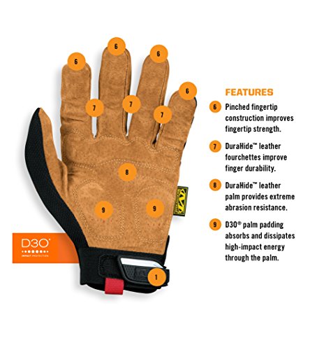 Mechanix Wear M-Pact Leather Gloves - Leather Impact-Resistant Work Gloves for Hand Support - Breathable Design - Shock Absorbing - Machine Washable - Brown/Black - Large - size: Large