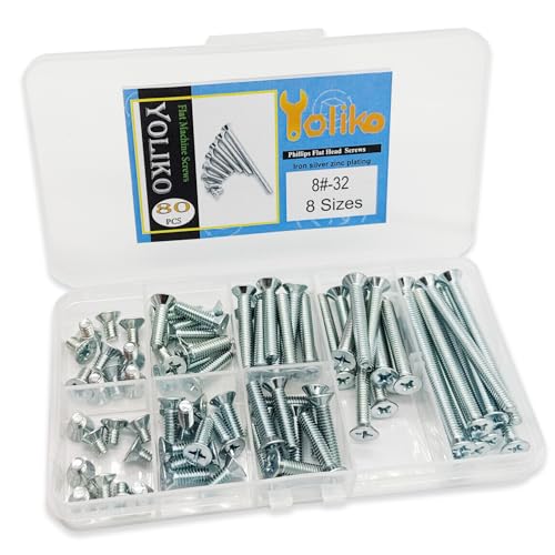 80 Piece #8-32 Phillips Flat Head Machine Screws Kit – 8 Sizes, Carbon Steel Zinc-Plated Knob Screws Cabinet Screw Electricians Screws for DIY & Professional Use - size: 80 Pcs #8-32 Phillips Flat Head Machine Screws