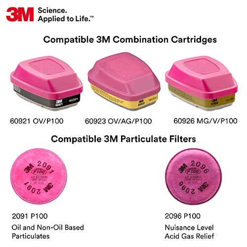 3M Full Facepiece Reusable Respirator 6700, NIOSH, Large Lens, ANSI High Impace Eye Protection, Silicone Face Seal, Four-Point Harness, Comfortable Fit, Painting, Dust, Chemicals, Small - style: Small