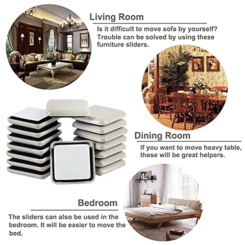 Stick Furniture Sliders, 40mm 16pcs Furniture Glides for Easy Moving on Carpet Hardwood (Beige) - color: Beige, size: Square