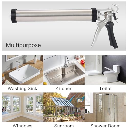 Sausage Caulk Gun,20 oz Sausage Foil Pack/10 oz Cartridge Adhesive Dual-Purpose,18:1 Thrust,15” Sealant Manual Caulking Gun Kit With Cone Nozzles and Bent Tip (Sliver-2 Pack) - size: 2 Pack