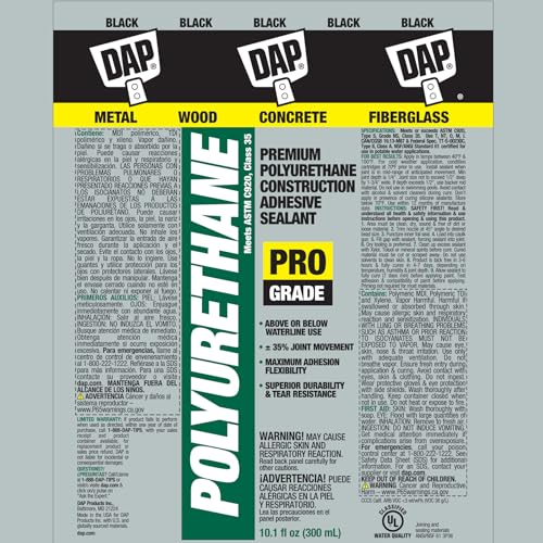 DAP Polyurethane Premium Construction Adhesive Sealant, Black, 10.1 Oz (7079818816) - color: Black