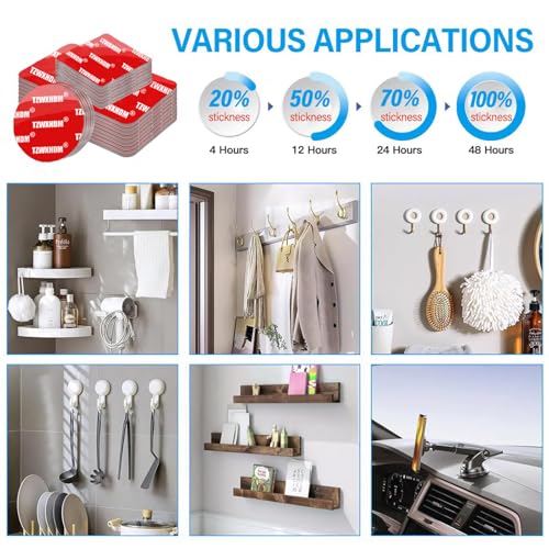 Heavy Duty Double Sided Tape, Heat-Resistant Heavy Duty Mounting Tape Kit, Strong Sticky Pads for GPS/DashCamera Suction Cup Mount (Square-1in-48pcs)