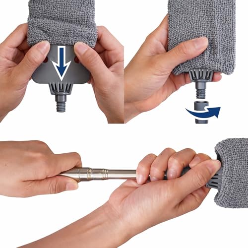 Retractable Gap Dust Cleaner with Extension Pole, Cleaning Tools with 3 Microfiber Dusting Cloths, Extendable Long Handle Duster for Cleaning Under Refrigerator Furniture Appliance - color: Gray