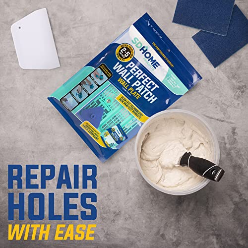 Drywall Repair Kit by SD Home, Fix Large Holes Fast, Wall Plate, 2 Patch Dry Compound Bags, Sanding Block & Trowel, Perfect Drywall Hole Patch Solution, Quick & Easy Filler, Wall Putty, Spackle Paste - style: Drywall Repair Kit