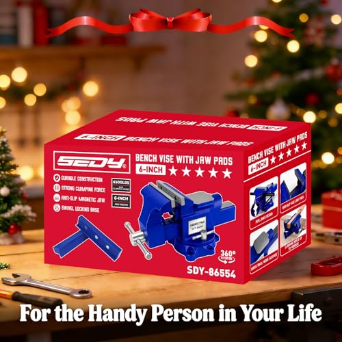 6-Inch Bench Vise with Jaw Pads, Heavy Duty Workbench Vise with Anvil, 360° Swivel Locking Base, 4500 lbs Clamping Force Bench Vice for Woodworking, Drilling, Pipe Cutting - style: 6" New Version + Magnetic Pads
