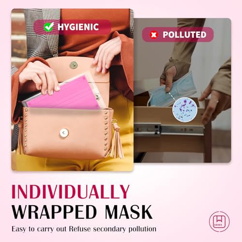 Disposable Face Mask For Adults - Travel Essentials, 100 Pack Individually Wrapped, 4 Ply Protection,Safety Masks Disposable - color: Pink
