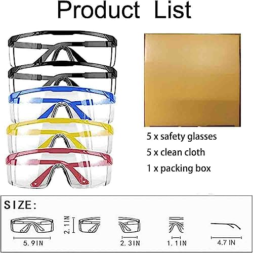 5 PACK Safety Glasses Goggles, Men Women Anti-fog Wide Vision Safety Goggles Eye Protection, Z87 UV 400 Blocking Eyewear Adjustable Temples Eye Shied for Lab,Yard work, Gardening, Lawn mowing - color: Black&yellow