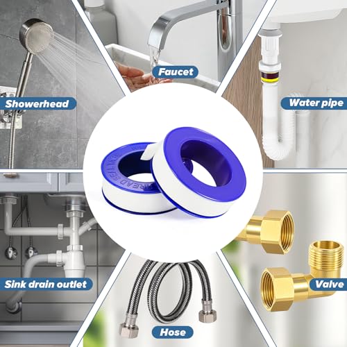 6 Rolls Premium Plumbers Tape, Teflon Tape, PTFE Thread Seal Tape, High-Density Thread Sealant, for Shower Head, Water Pipes (1/2 in X 394 in)