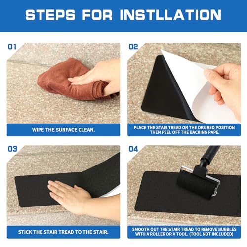 LadyRosian Outdoor Stair Treads Non Slip 15-Pack Black 6" x 24" - Weather Resistant Adhesive Heavy Grip Tape - Waterproof Anti Skid Strips - color: Black, size: 6" X 24"